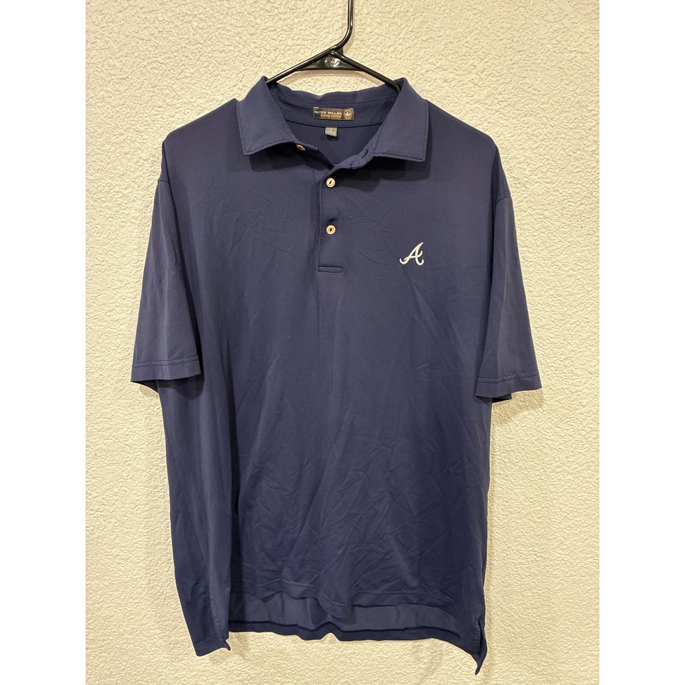 Peter Millar Summer Comfort Atlanta Braves Polo Shirt Mens Large Navy Blue Golf